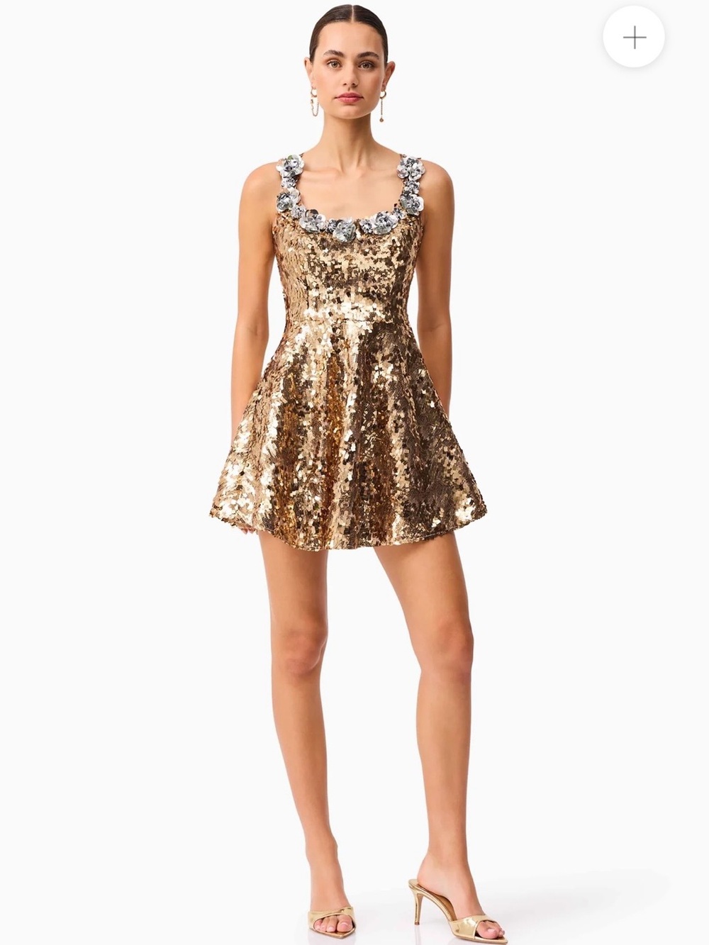 Elliatt Gold Sequin Mini Dress with Silver Embellished Straps - Picture 4 of 4